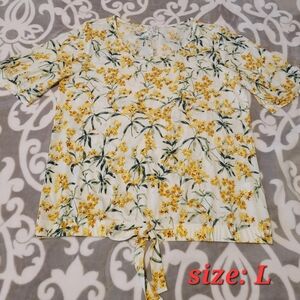Floral Yellow Tie-Front Blouse